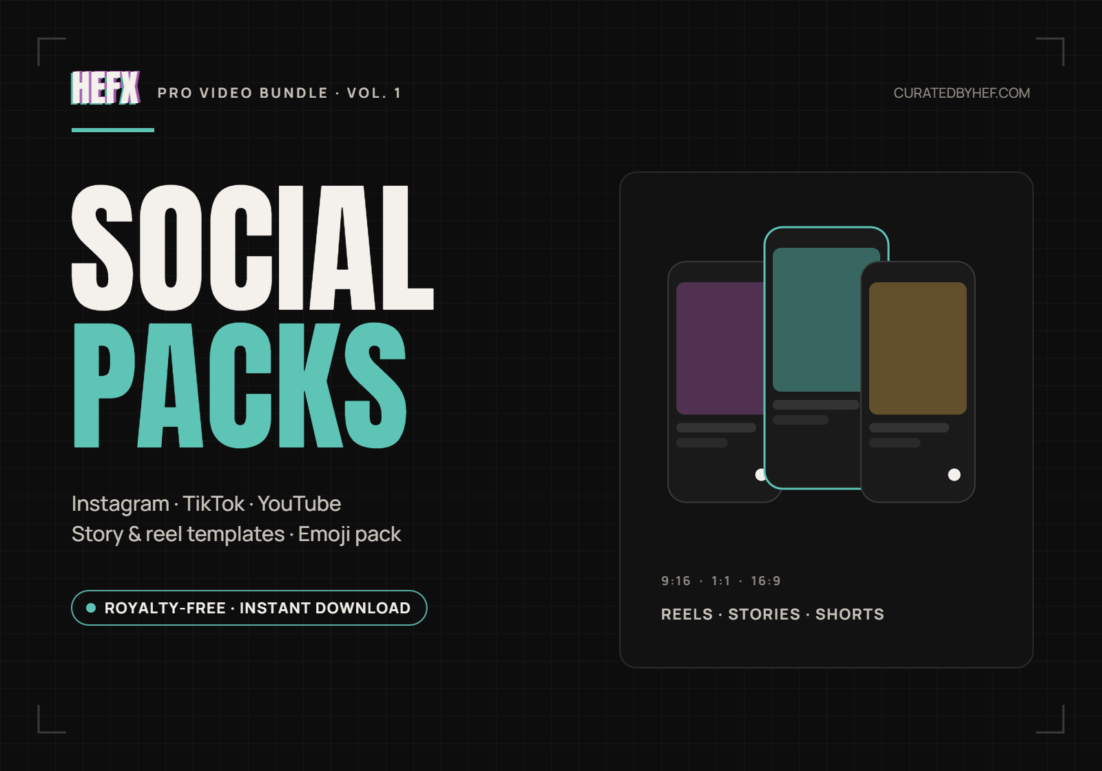 HEFX Social Packs — Instagram, TikTok, YouTube, Story & reel templates, Emoji pack